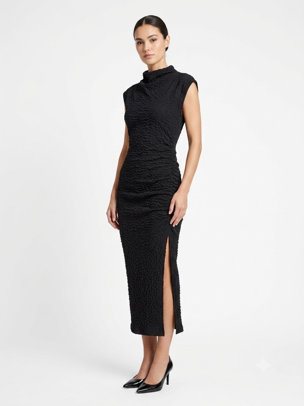 Anthropologie- The Maya Ruched Cowl Neck Dress- Textured Addition